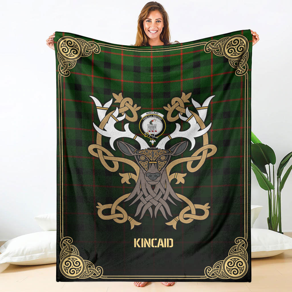 Clan Kincaid Tartan Crest Premium Blanket Celtic Stag Style QU55 Clan Kincaid Tartan Today   