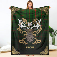 Clan Kincaid Tartan Crest Premium Blanket Celtic Stag Style QU55 Clan Kincaid Tartan Today   