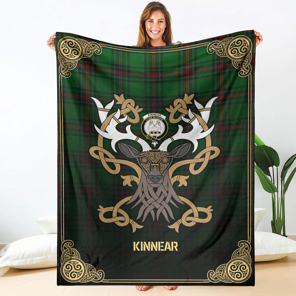 Clan Kinnear Tartan Crest Premium Blanket Celtic Stag Style WU59 Clan Kinnear Tartan Today   