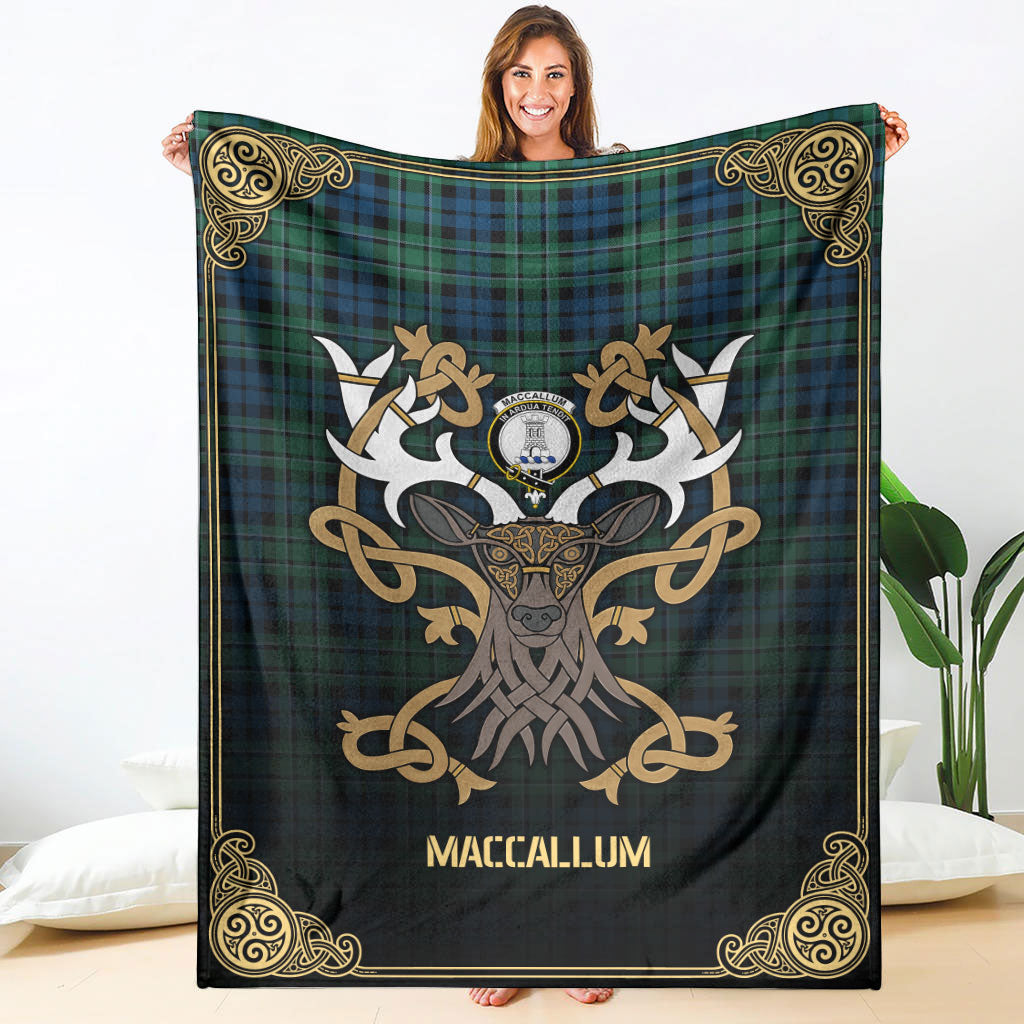 Clan MacCallum Ancient Tartan Crest Premium Blanket Celtic Stag Style OB28 Clan MacCallum Tartan Today   