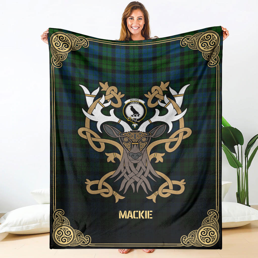 Clan MacKie Tartan Crest Premium Blanket Celtic Stag Style HI82 Clan Mackie Tartan Today   