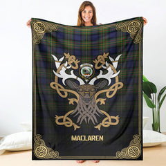 Clan MacLaren Modern Tartan Crest Premium Blanket Celtic Stag Style MT62 Clan Hall Tartan Today   