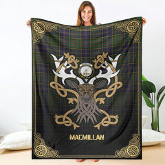 Clan MacMillan Hunting Modern Tartan Crest Premium Blanket Celtic Stag Style QX50 Clan MacMillan Tartan Today   