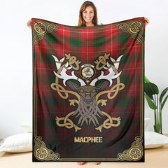 Clan MacPhee Modern Tartan Crest Premium Blanket Celtic Stag Style UL85 Clan MacPhee_MacFie Tartan Today   