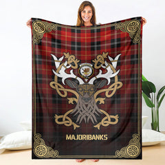 Clan Majoribanks Tartan Crest Premium Blanket Celtic Stag Style NC27 Clan Hall Tartan Today   