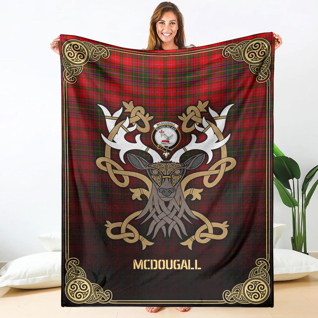 Clan McDougall Tartan Crest Premium Blanket Celtic Stag Style GD84 Clan Hall Tartan Today   