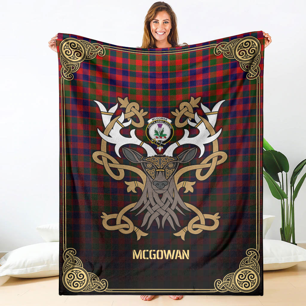 Clan McGowan Tartan Crest Premium Blanket Celtic Stag Style ZS34 Clan MacGowan (McGowan) Tartan Today   