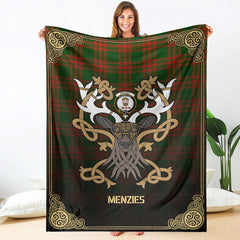 Clan Clan Menzies Green Modern Tartan Crest Premium Blanket Celtic Stag Style DC69 Clan Menzies Tartan Today   