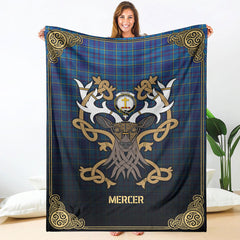 Clan Mercer Modern Tartan Crest Premium Blanket Celtic Stag Style JP53 Clan Mercer Tartan Today   