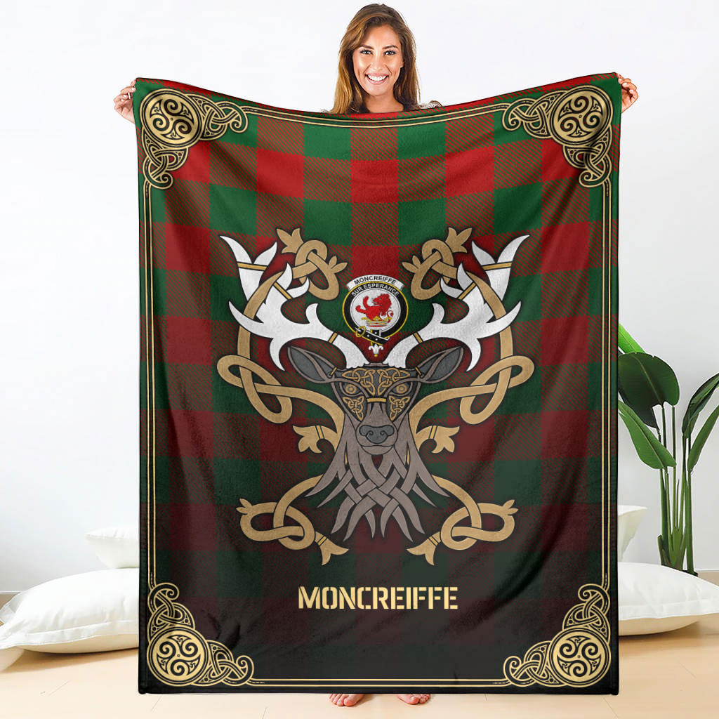 Clan Moncreiffe (or Moncreiff) Tartan Crest Premium Blanket Celtic Stag Style KC75 Clan Moncrieffe Tartan Today   