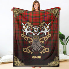 Clan Munro Modern Tartan Crest Premium Blanket Celtic Stag Style PW17 Clan Munro Tartan Today   