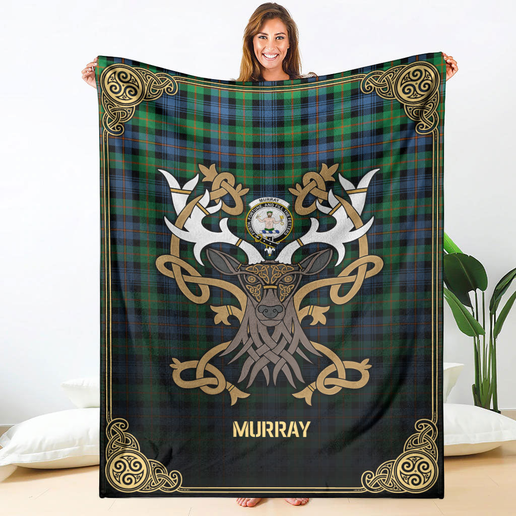 Clan Murray of Atholl Ancient Tartan Crest Premium Blanket Celtic Stag Style RD85 Clan Murray Tartan Today   