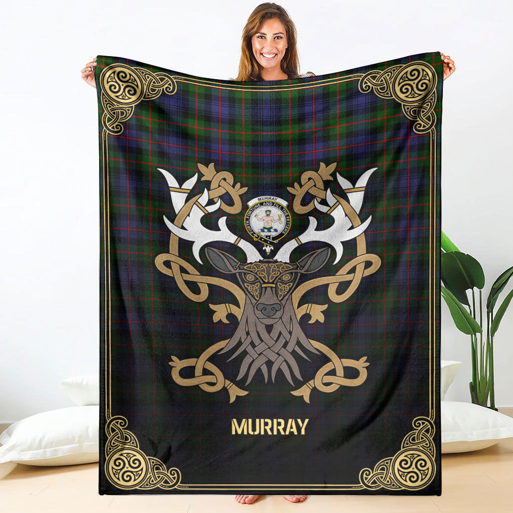 Clan Murray of Atholl Modern Tartan Crest Premium Blanket Celtic Stag Style FJ17 Clan Murray Tartan Today   