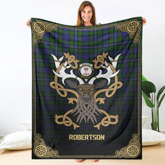 Clan Robertson Hunting Modern Tartan Crest Premium Blanket Celtic Stag Style TR79 Clan Robertson Tartan Today   