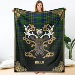 Clan Rollo Modern Tartan Crest Premium Blanket Celtic Stag Style EE73 Clan Rollo Tartan Today   