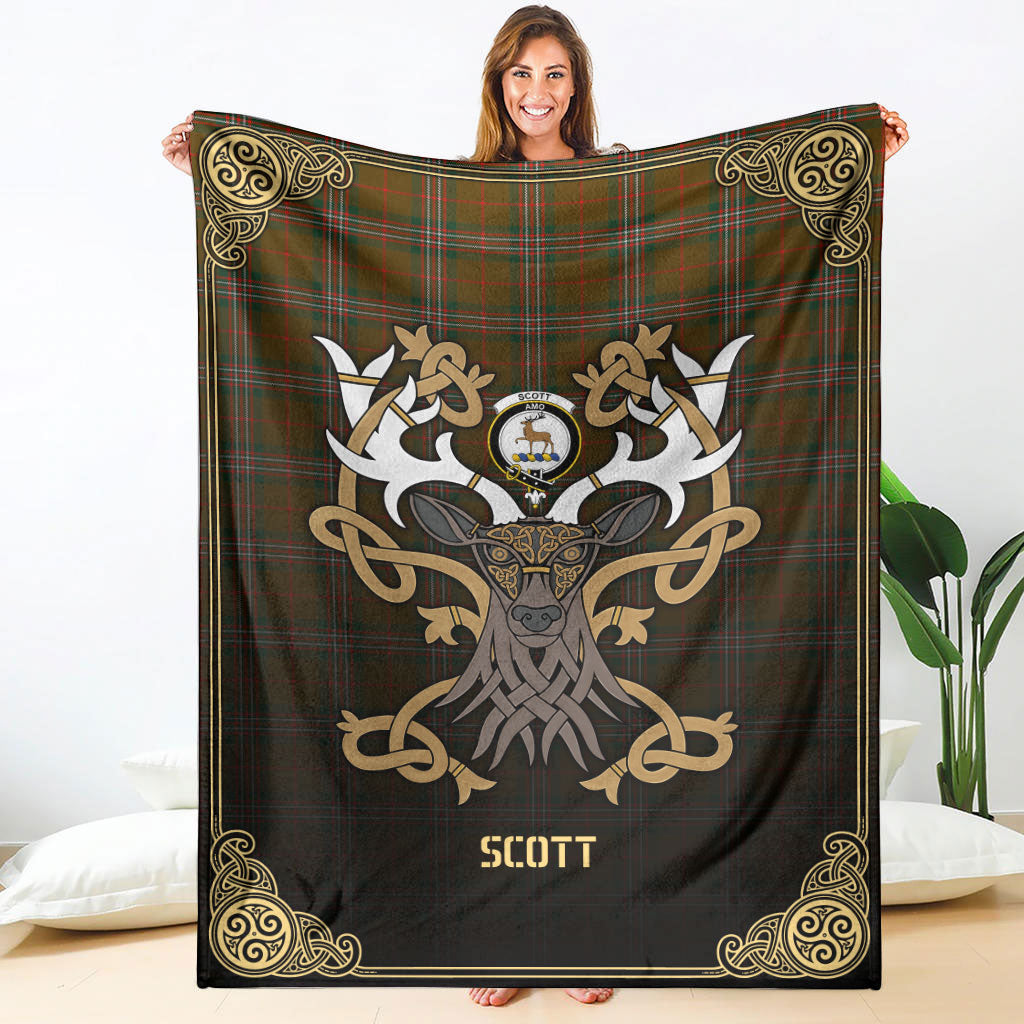 Clan Scott Brown Modern Tartan Crest Premium Blanket Celtic Stag Style NJ39 Clan Scott (Scott Tartan) Tartan Today   