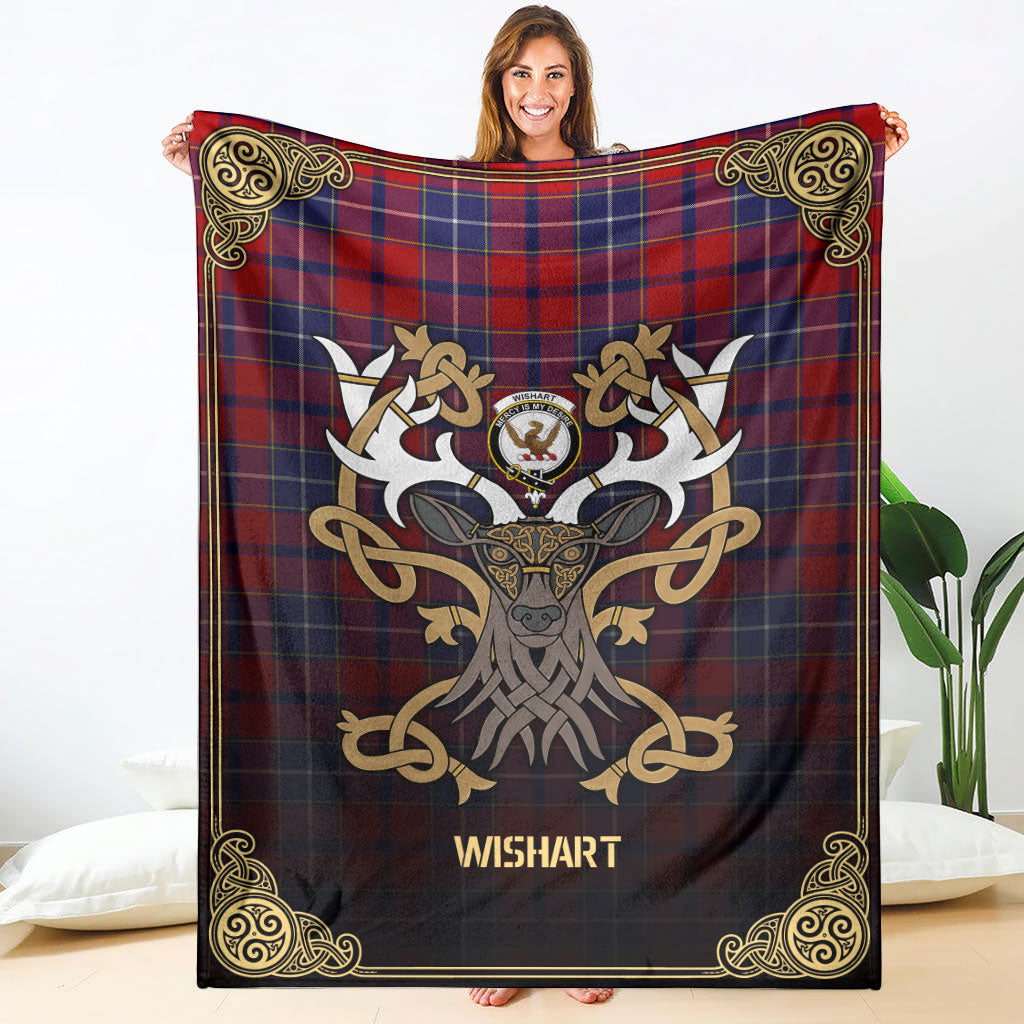 Clan Wishart Dress Tartan Crest Premium Blanket Celtic Stag Style IR85 Clan Wishart Tartan Today   