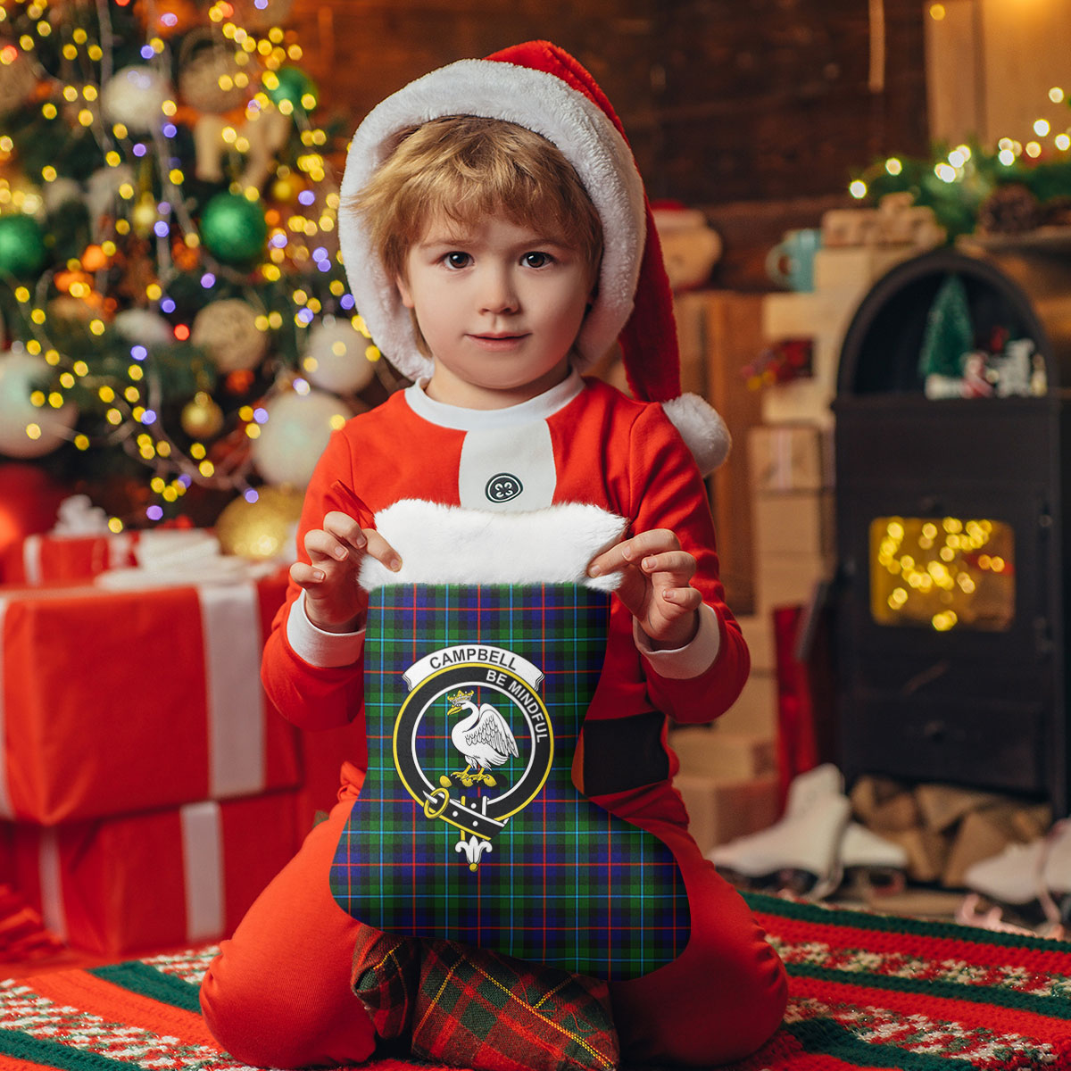 Clan Campbell of Cawdor Modern Tartan Crest Christmas Stocking QG74 Campbell of Cawdor Modern Tartan Tartan Stocking   