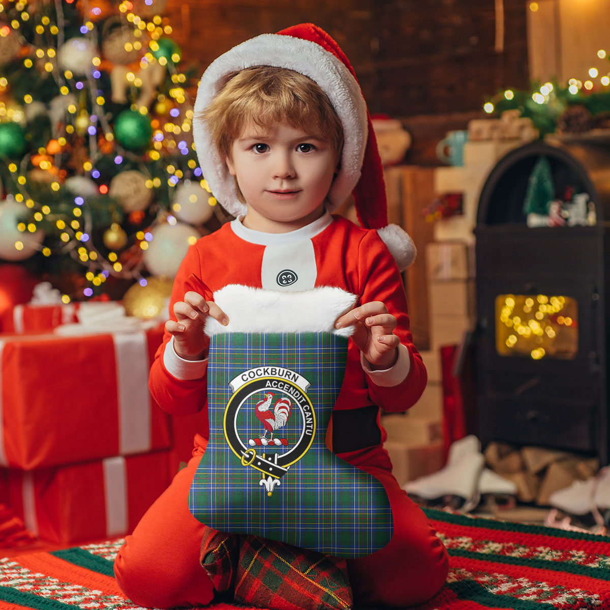 Clan Cockburn Ancient Tartan Crest Christmas Stocking QB51 Cockburn Ancient Tartan Tartan Stocking   