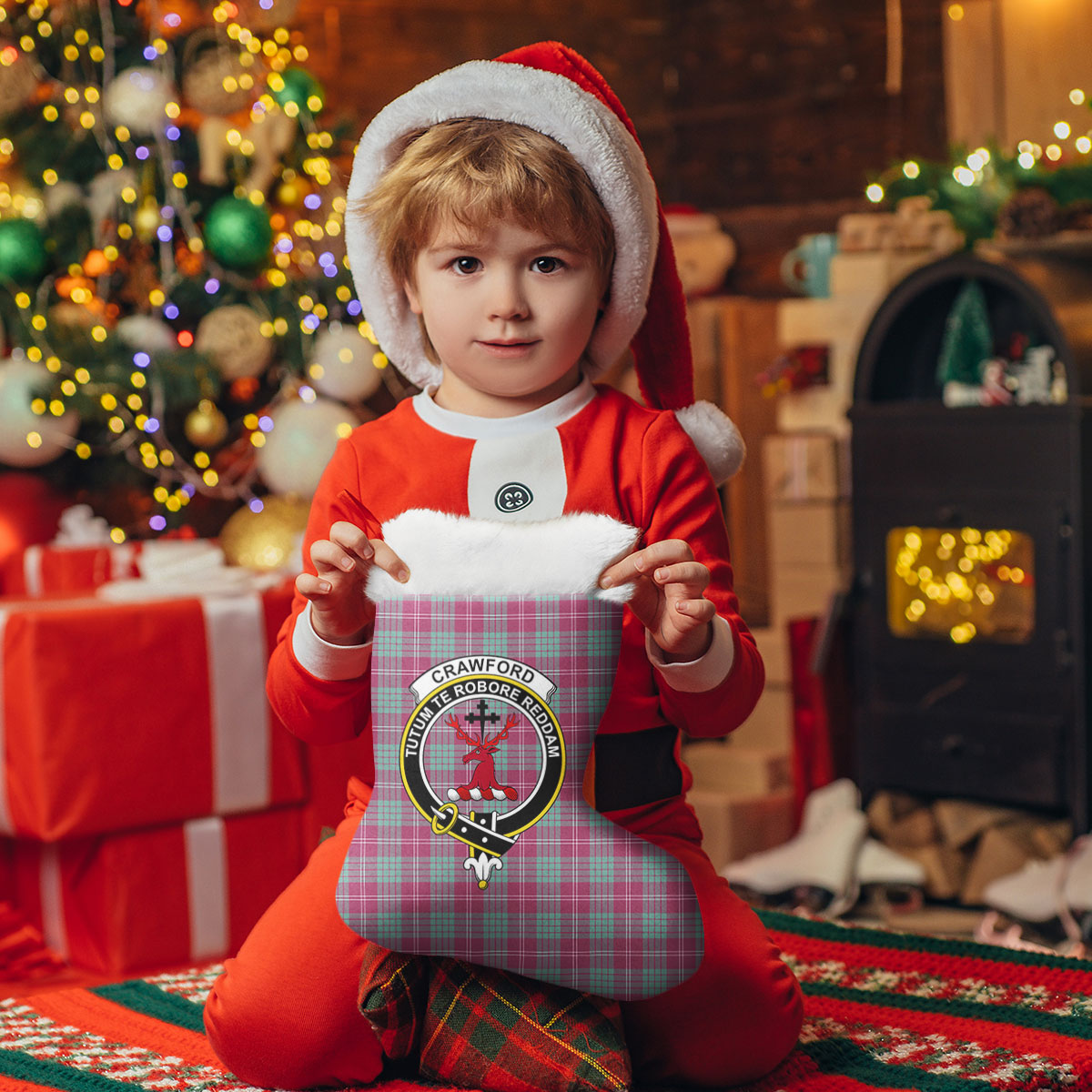 Clan Crawford Ancient Tartan Crest Christmas Stocking OH72 Crawford Ancient Tartan Tartan Stocking   