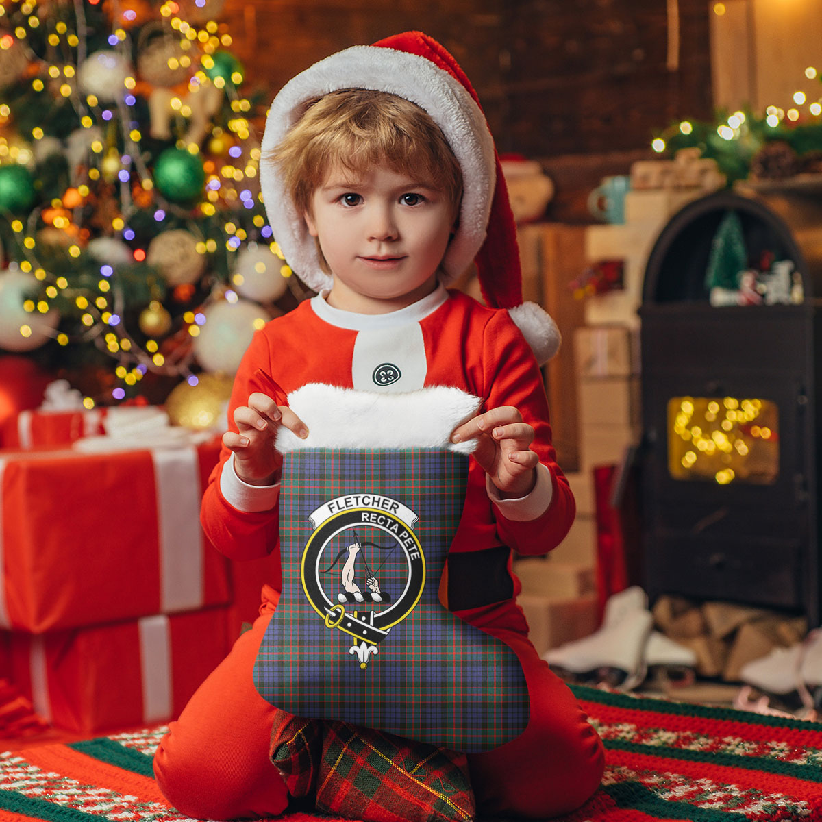 Clan Fletcher of Dunans Tartan Crest Christmas Stocking XA64 Fletcher of Dunans Tartan Tartan Stocking   