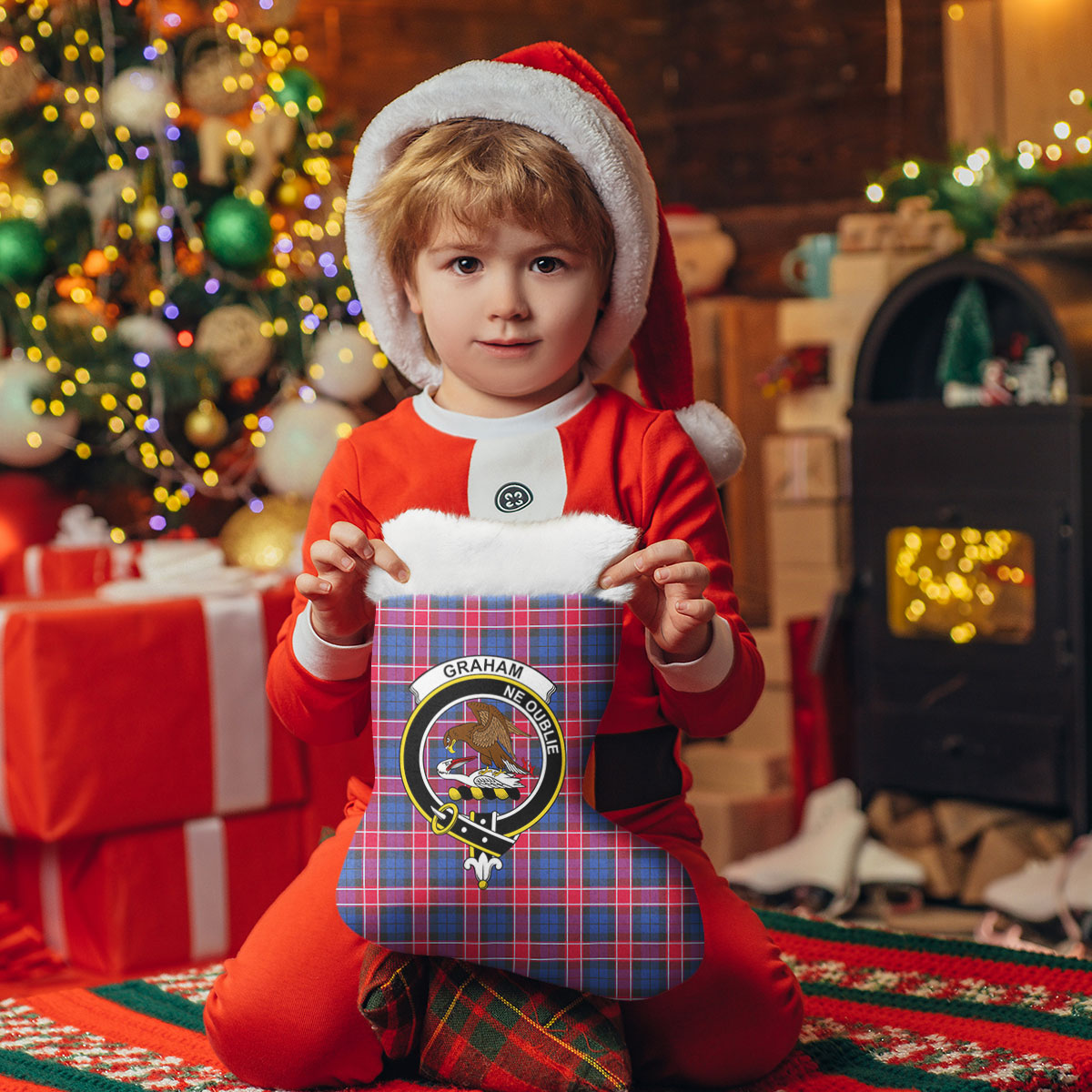 Clan Graham of Menteith Red Tartan Crest Christmas Stocking OE29 Graham of Menteith Red Tartan Tartan Stocking   