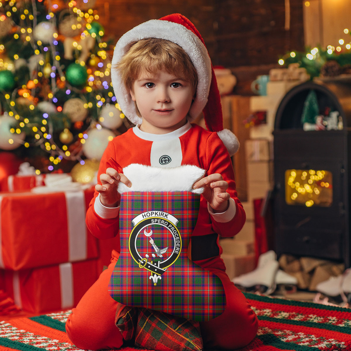 Clan Hopkirk Tartan Crest Christmas Stocking NG82 Hopkirk Tartan Tartan Stocking   