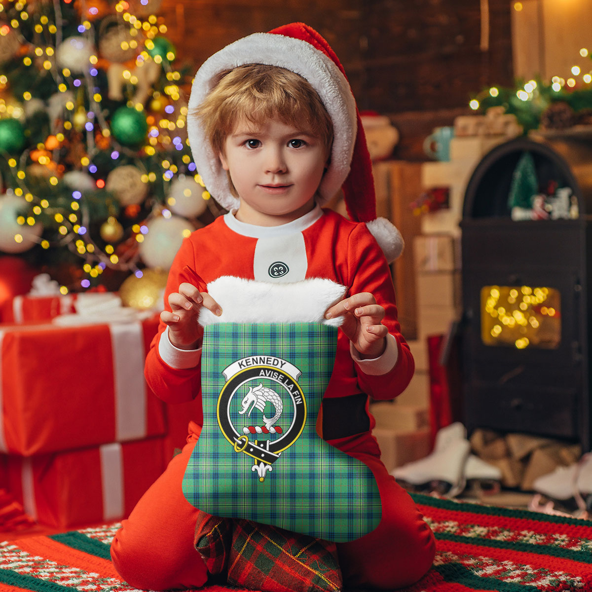 Clan Kennedy Ancient Tartan Crest Christmas Stocking NO90 Kennedy Ancient Tartan Tartan Stocking   