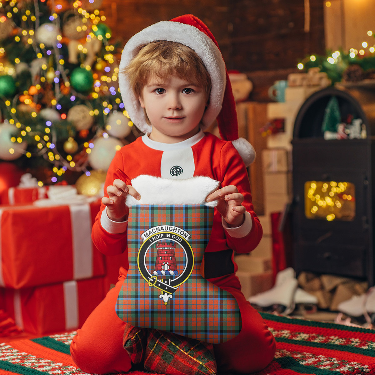 Clan MacNaughton Ancient Tartan Crest Christmas Stocking LW76 MacNaughton Ancient Tartan Tartan Stocking   