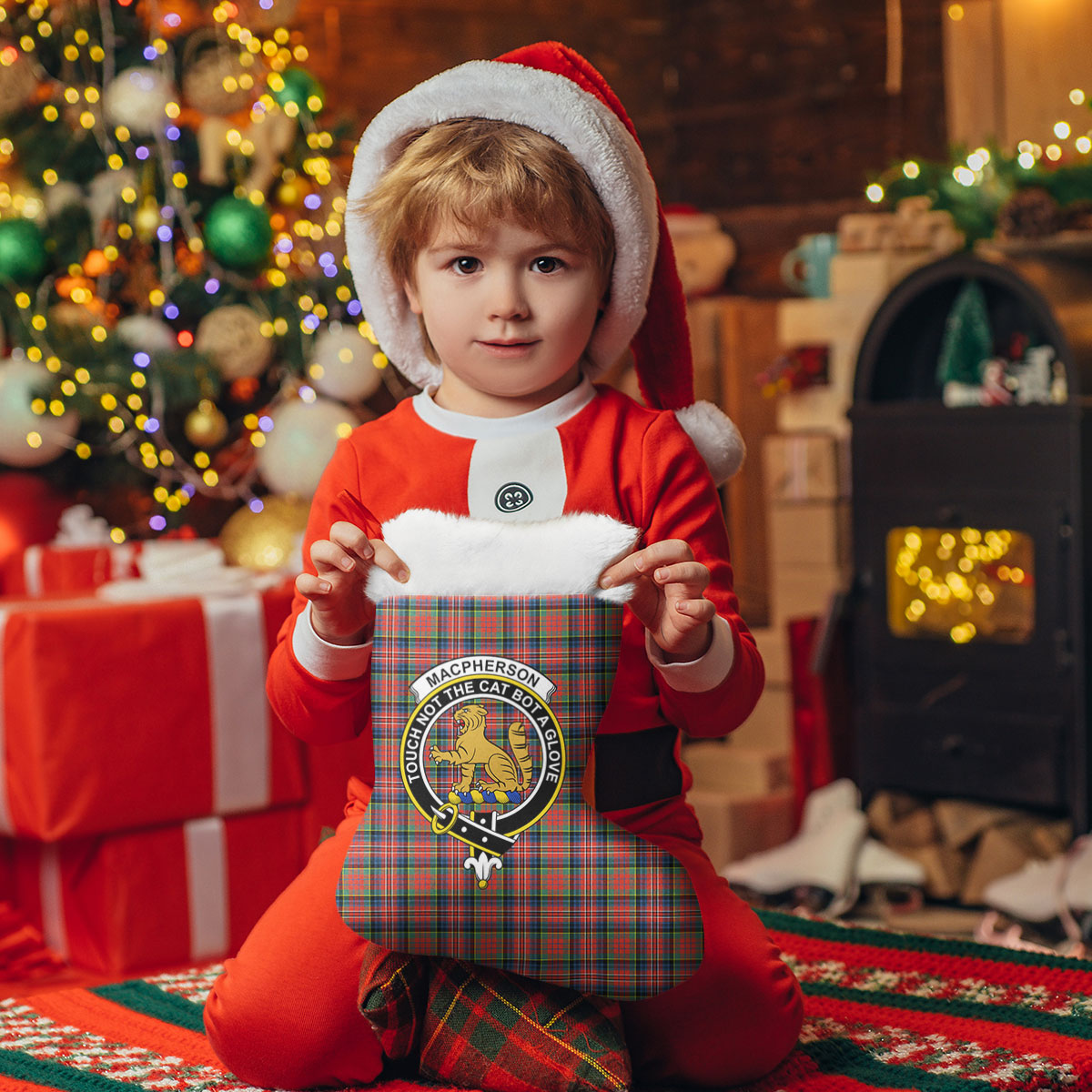 Clan MacPherson Ancient Tartan Crest Christmas Stocking PI21 MacPherson Ancient Tartan Tartan Stocking   