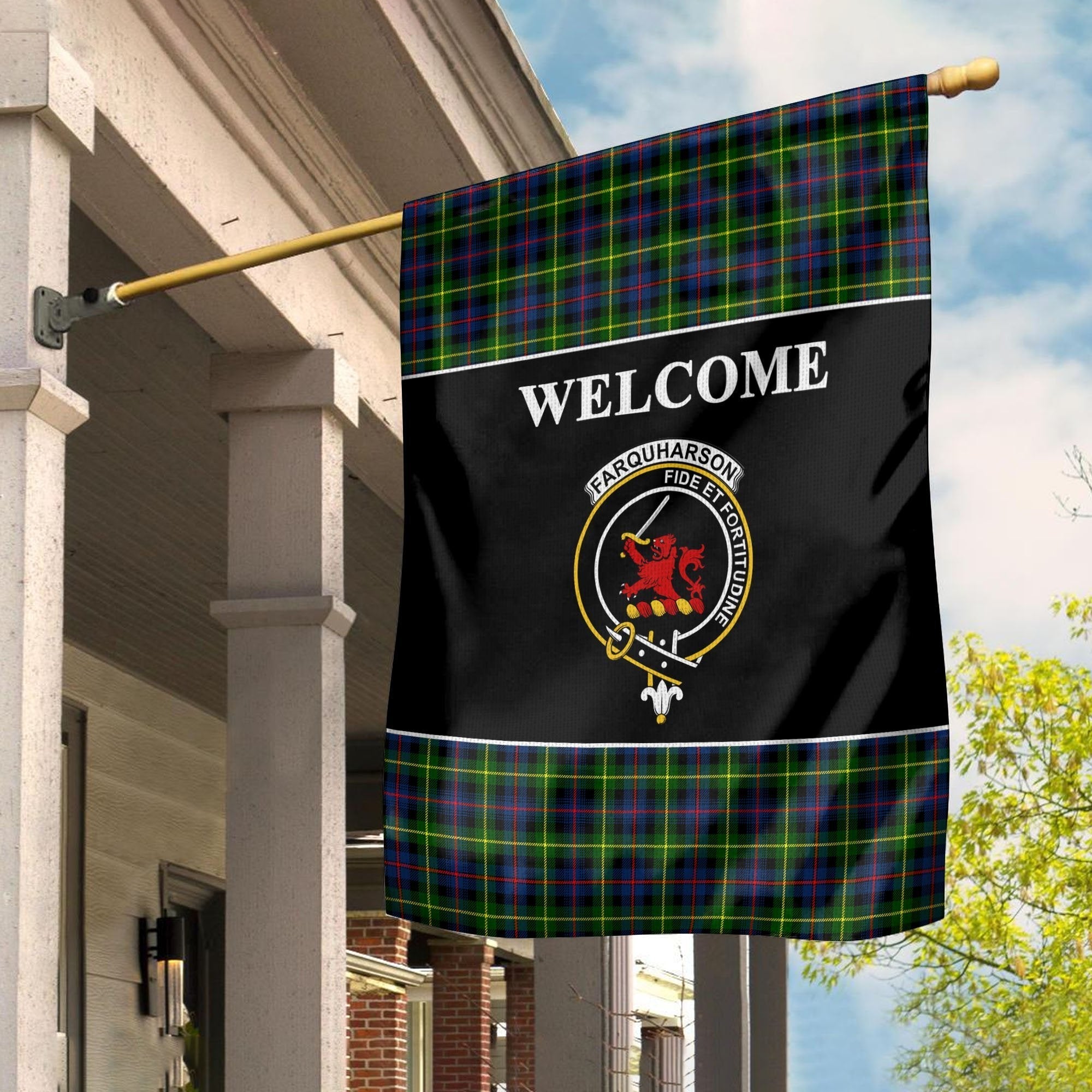 Clan Farquharson Tartan Crest Black Garden Flag SJ22 Clan Farquharson Tartan Today   