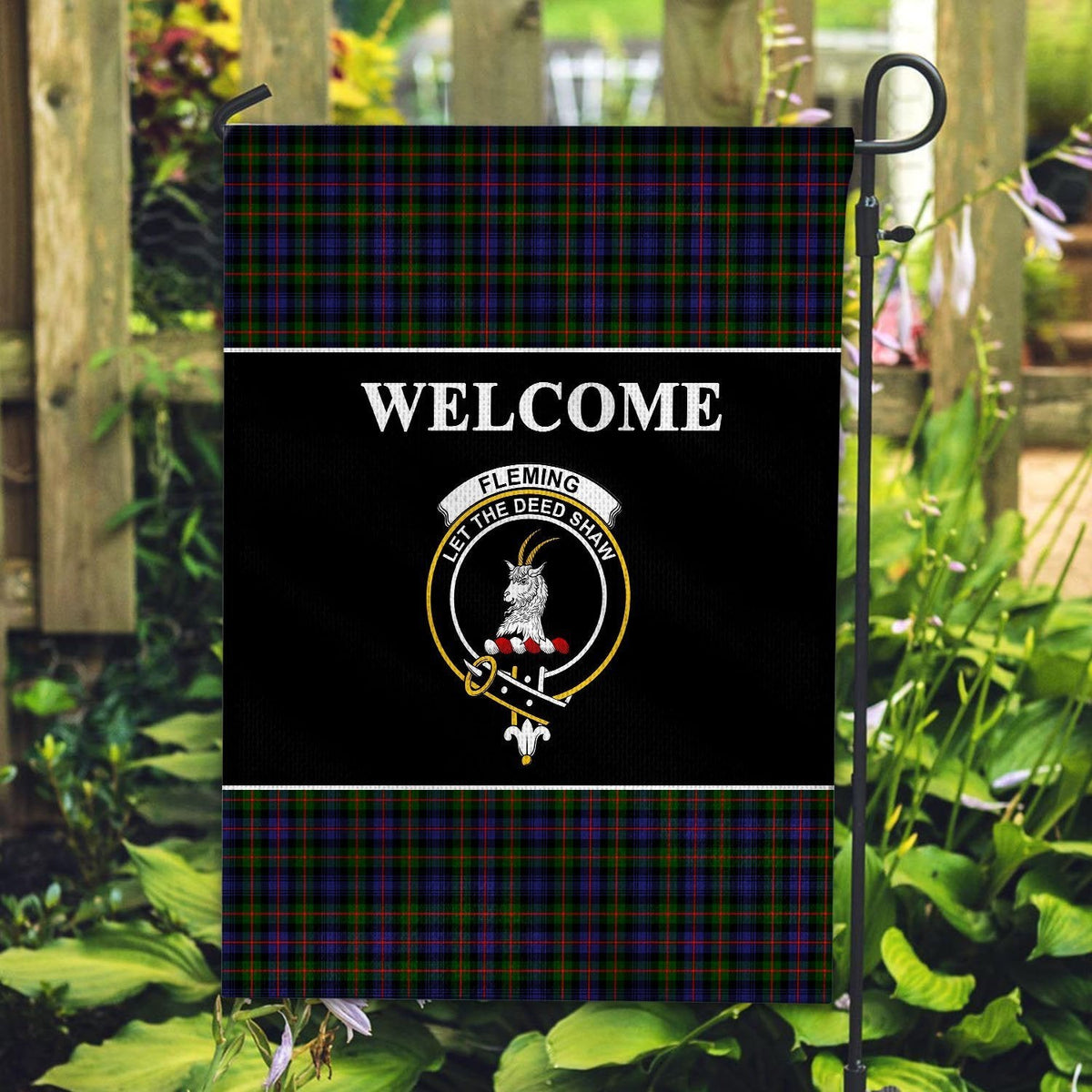 Clan Fleming Tartan Crest Black Garden Flag AE68 Clan Fleming Tartan Today   