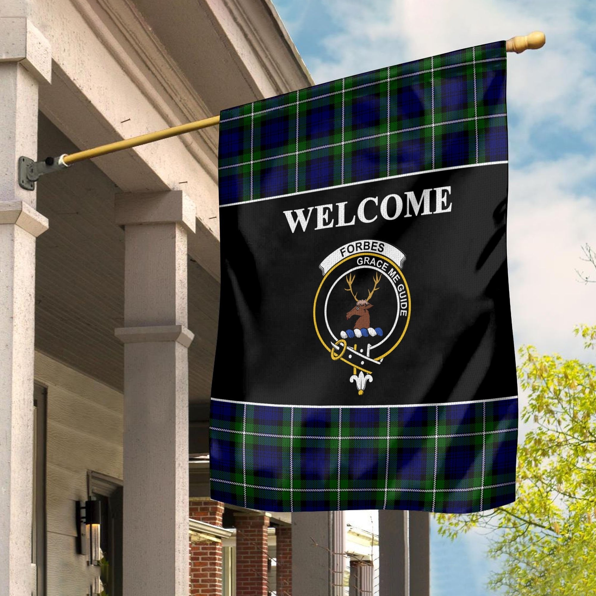 Clan Clan Forbes Tartan Crest Black Garden Flag CV13 Clan Forbes Tartan Today   