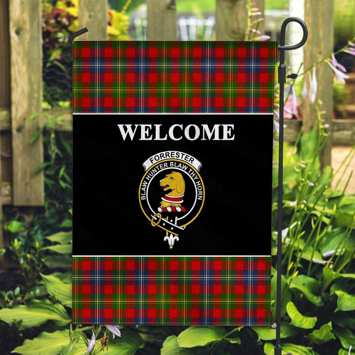 Clan Forrester Tartan Crest Black Garden Flag WZ43 Clan Forrester Tartan Today   