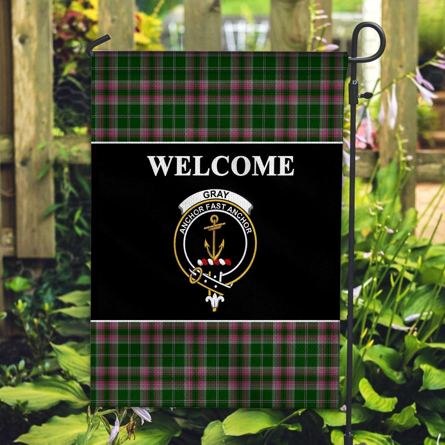 Clan Gray Tartan Crest Black Garden Flag MA53 Clan Gray Tartan Today   