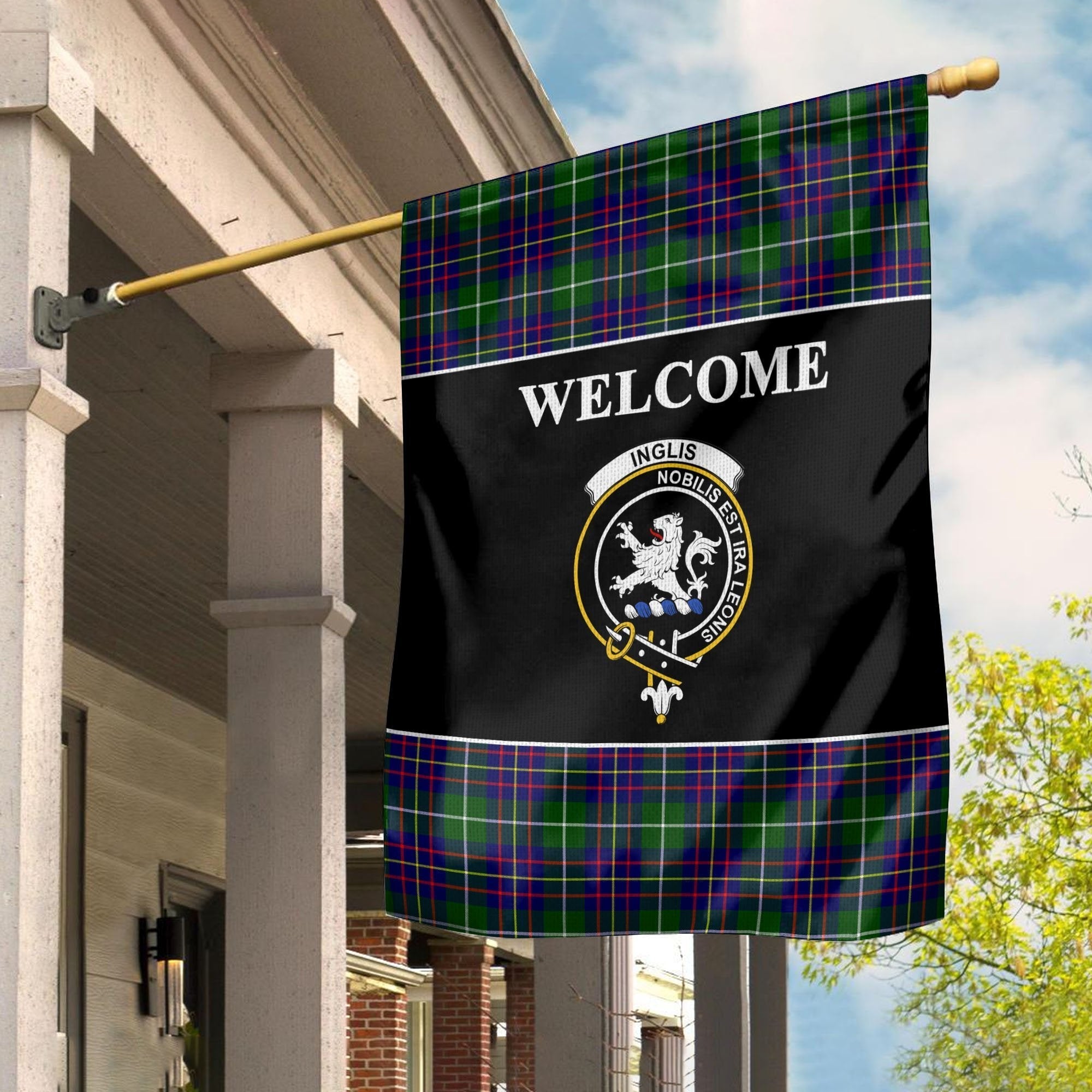 Clan Inglis Tartan Crest Black Garden Flag NU70 Clan Inglis Tartan Today   