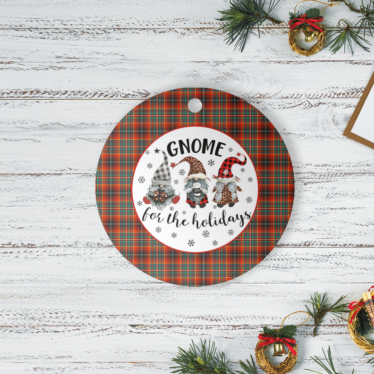 Clan Innes Ancient Tartan Tartan Crest Gnome Round Ceramic Ornament SS77 Innes Ancient Tartan Tartan Christmas   