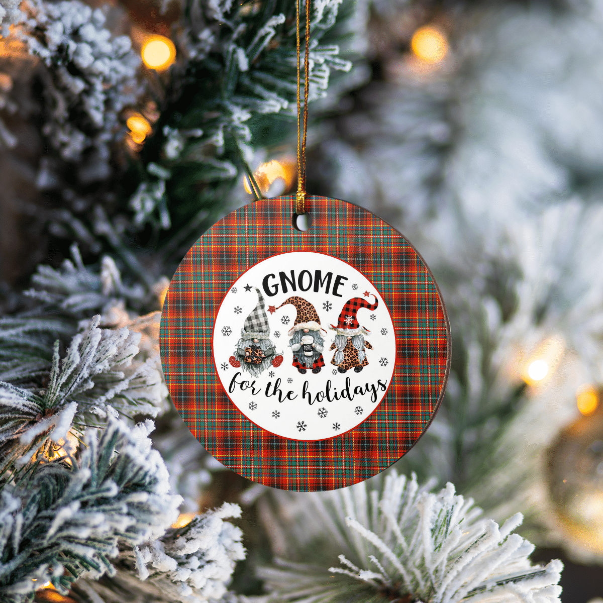 Clan Innes Ancient Tartan Tartan Crest Gnome Round Ceramic Ornament SS77 Innes Ancient Tartan Tartan Christmas   