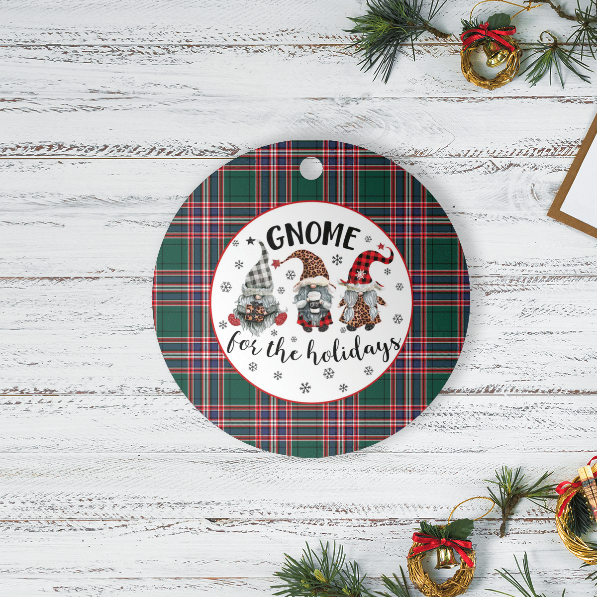 Clan MacFarlane Hunting Modern Tartan Tartan Crest Gnome Round Ceramic Ornament LU36 MacFarlane Hunting Modern Tartan Tartan Christmas   