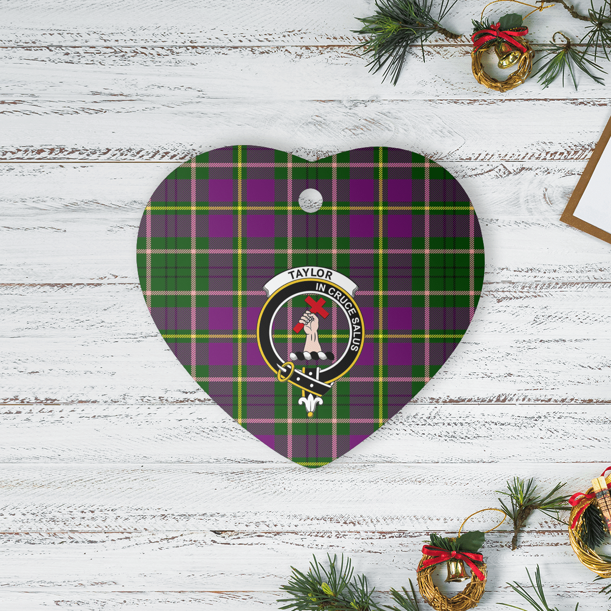 Clan Taylor Tartan Crest Heart Ceramic Ornament DI24 Taylor Tartan Tartan Christmas   