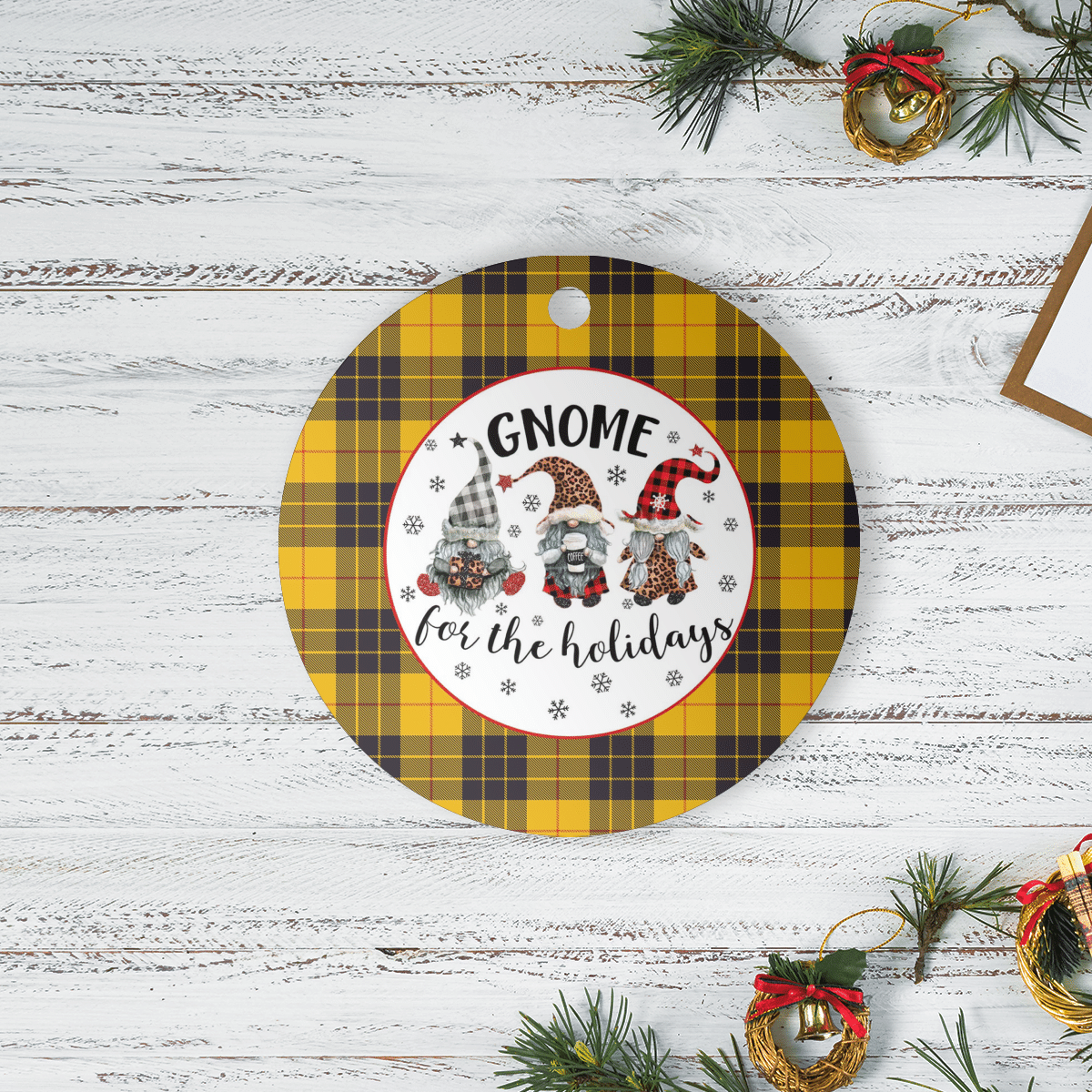 Clan MacLeod of Lewis Ancient Tartan Tartan Crest Gnome Round Ceramic Ornament GP25 MacLeod of Lewis Ancient Tartan Tartan Christmas   