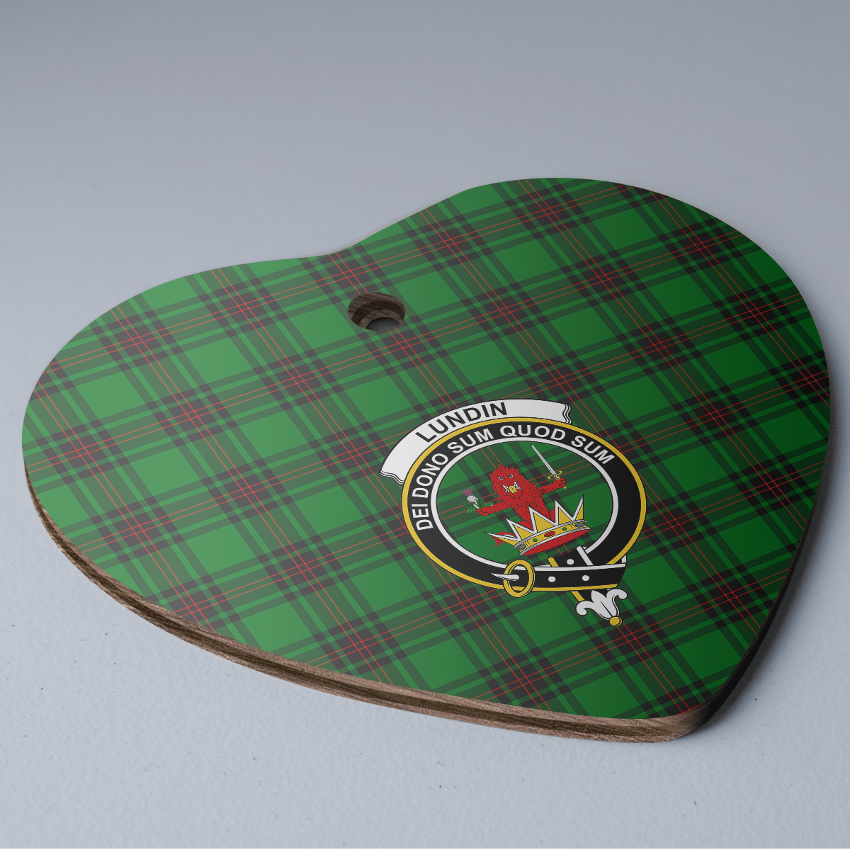 Clan Lundin Tartan Crest Heart Ceramic Ornament DL69 Lundin Tartan Tartan Christmas   