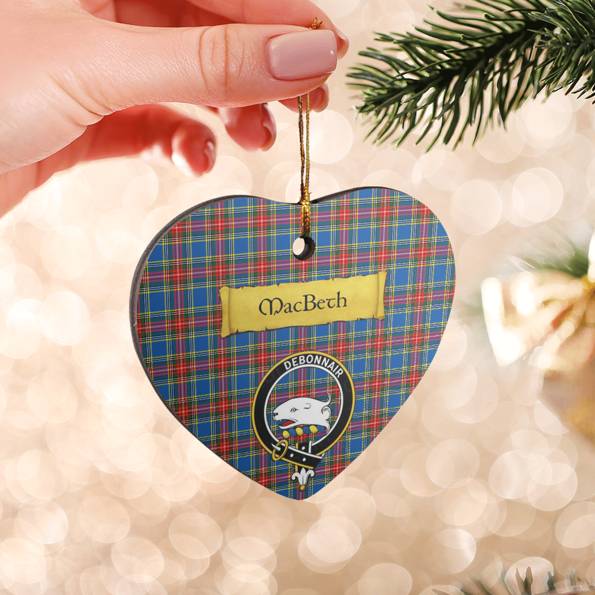 Clan MacBeth Modern Tartan Crest Heart Ceramic Ornament PA60 MacBeth Modern Tartan Tartan Christmas   