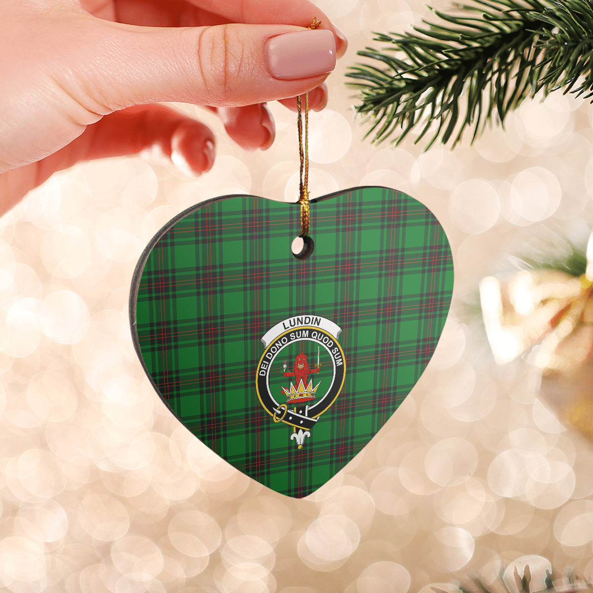 Clan Lundin Tartan Crest Heart Ceramic Ornament DL69 Lundin Tartan Tartan Christmas   