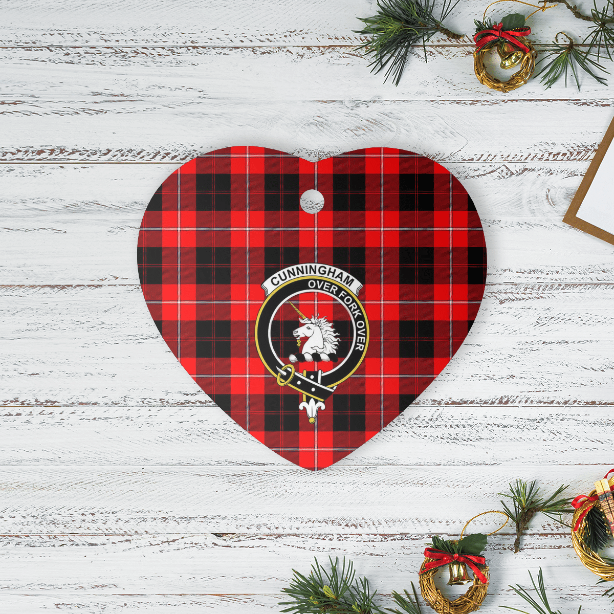 Clan Cunningham Modern Tartan Crest Heart Ceramic Ornament AR20 Cunningham Modern Tartan Tartan Christmas   