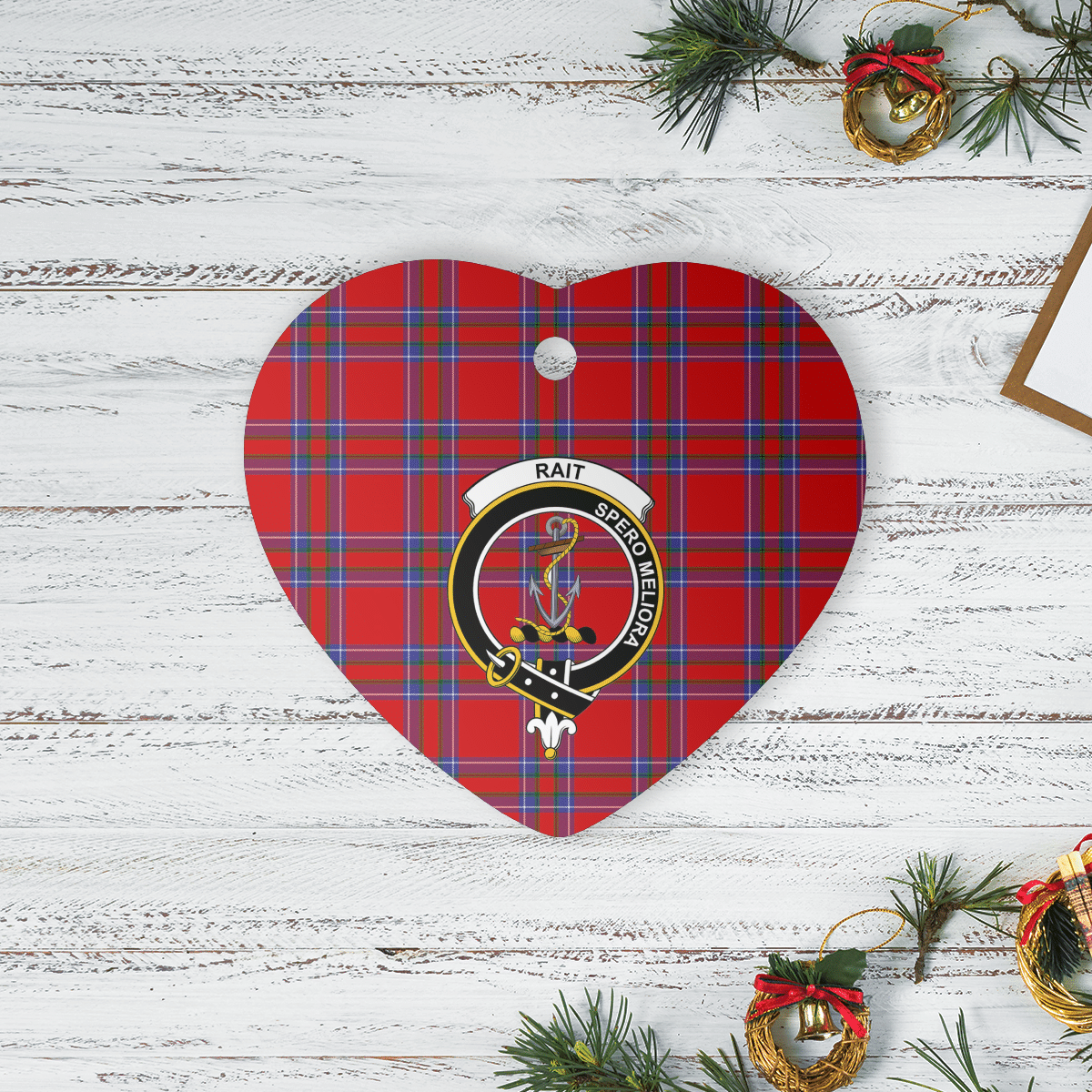 Clan Rait Inverness Tartan Crest Heart Ceramic Ornament AD93 Rait Inverness Tartan Tartan Christmas   