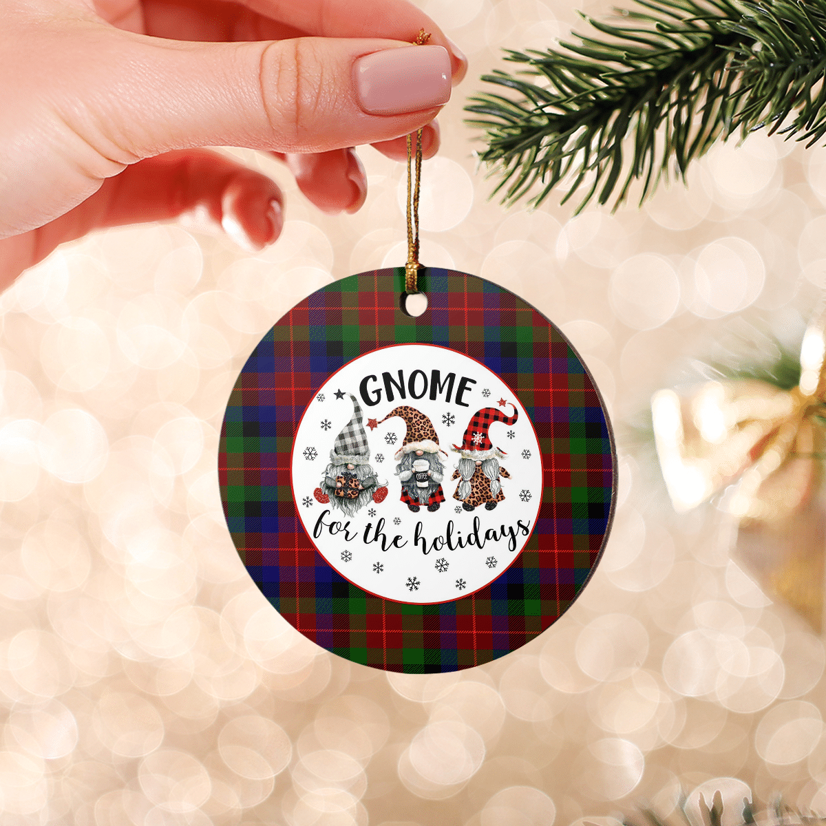 Clan Tennant Tartan Tartan Crest Gnome Round Ceramic Ornament WK73 Tennant Tartan Tartan Christmas   