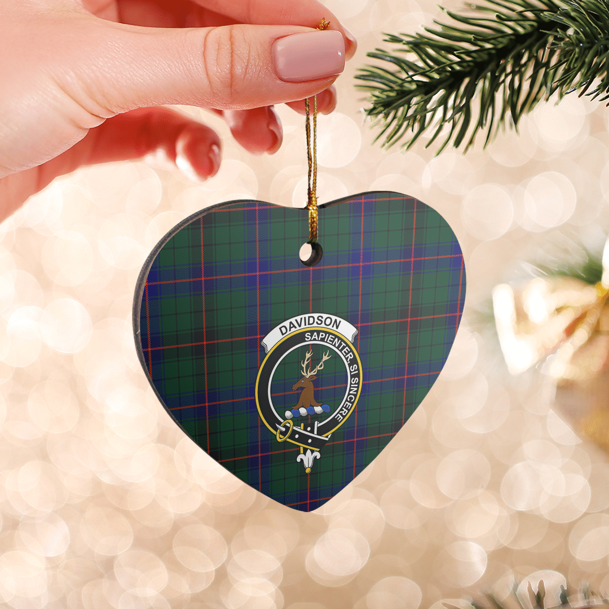 Clan Davidson Modern Tartan Crest Heart Ceramic Ornament DL57 Davidson Modern Tartan Tartan Christmas   