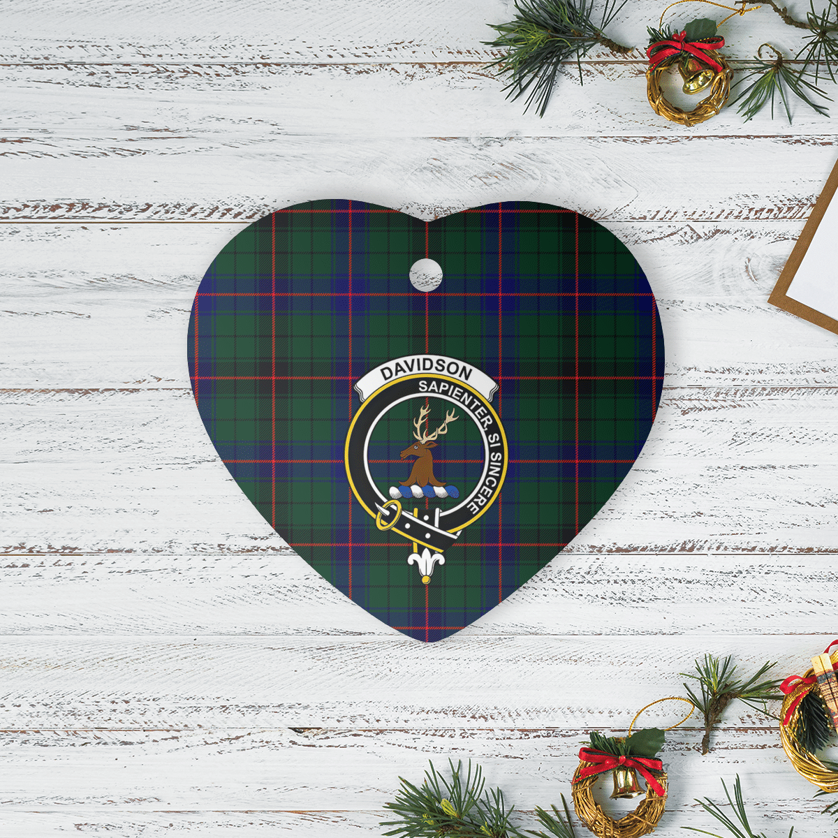 Clan Davidson Modern Tartan Crest Heart Ceramic Ornament DL57 Davidson Modern Tartan Tartan Christmas   