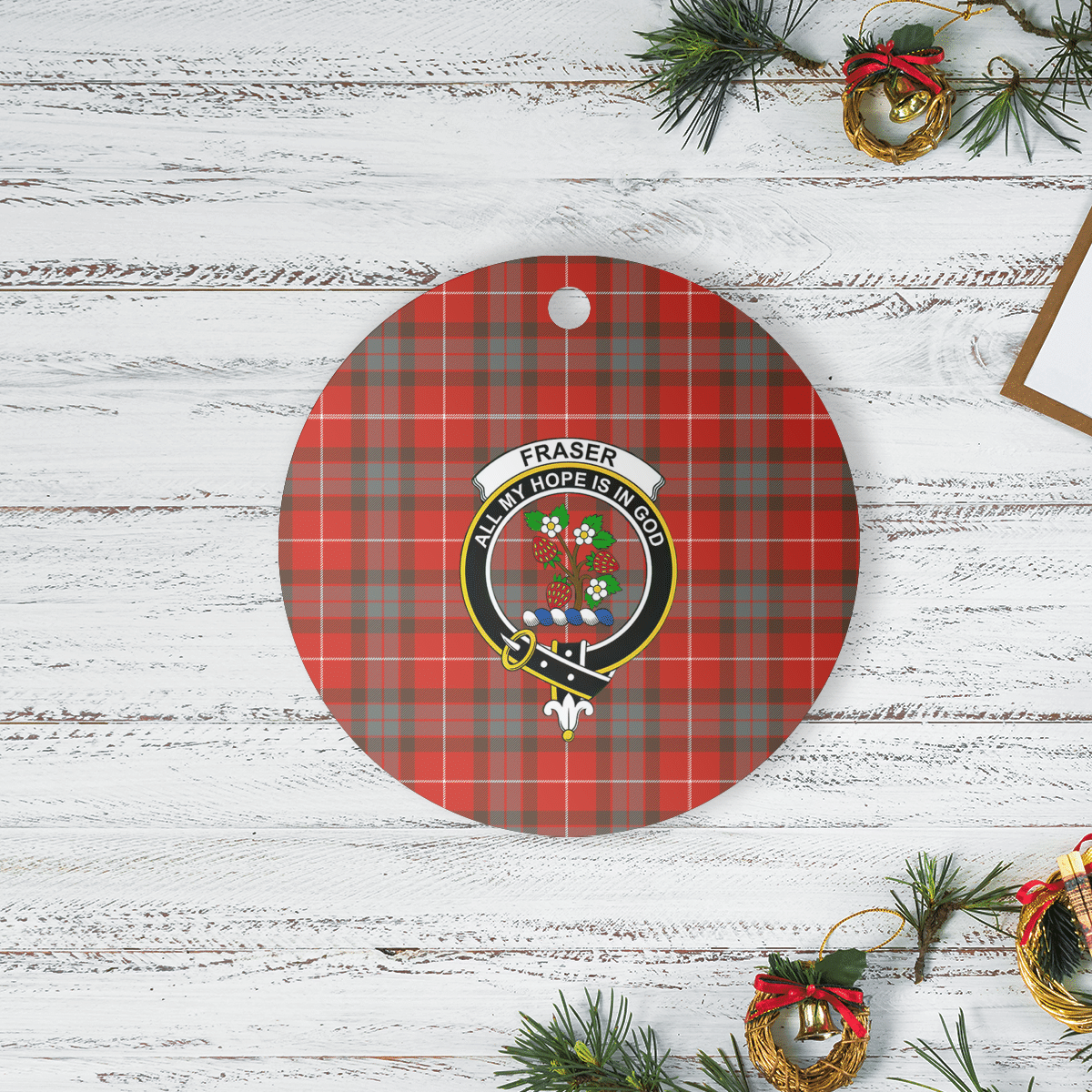 Clan Fraser Weathered Tartan Crest Round Ceramic Ornament ZV30 Fraser Weathered Tartan Tartan Christmas   